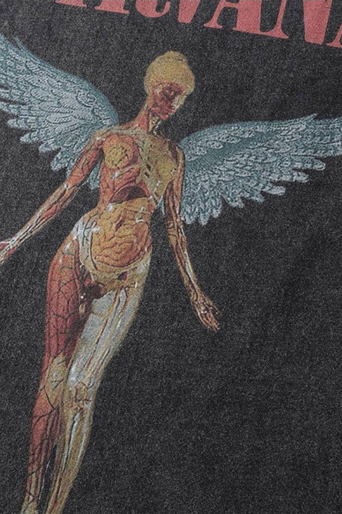 Trendiz Unisex Nirvana Angel Yıkamalı Tshirt Antrasit