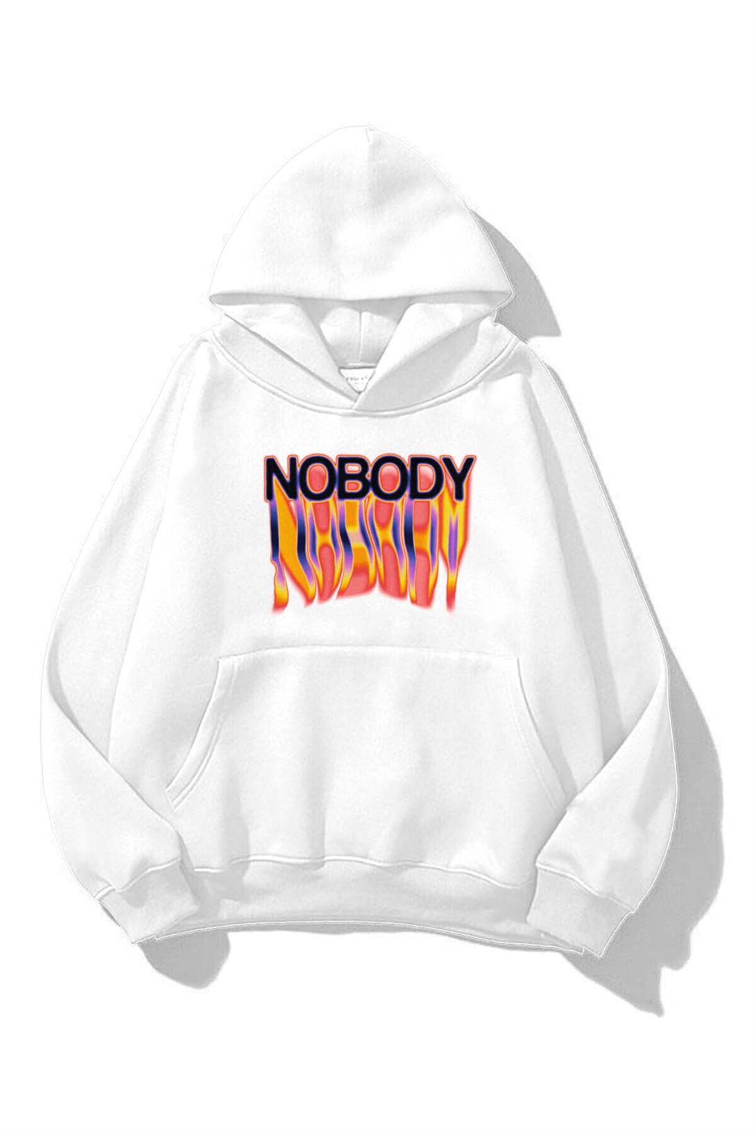 Trendiz Unisex Nobody Sweatshirt Hoodie Beyaz