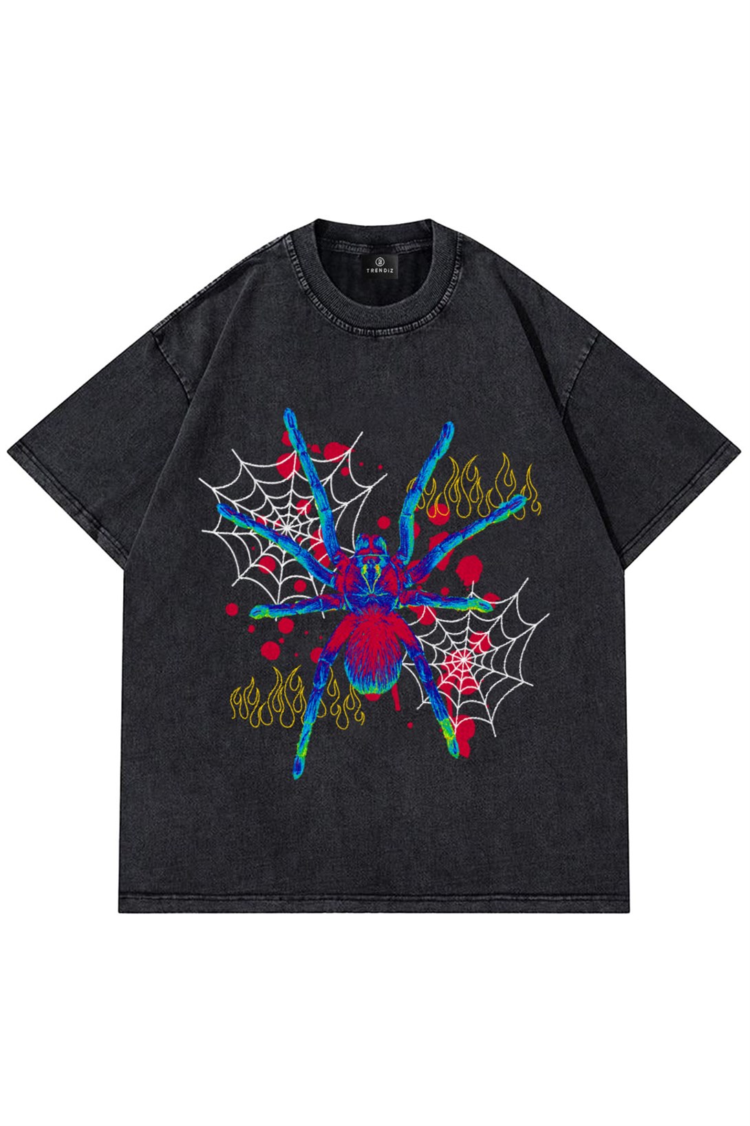 Trendiz Unisex Örümcek Yıkamalı Gri Tshirt