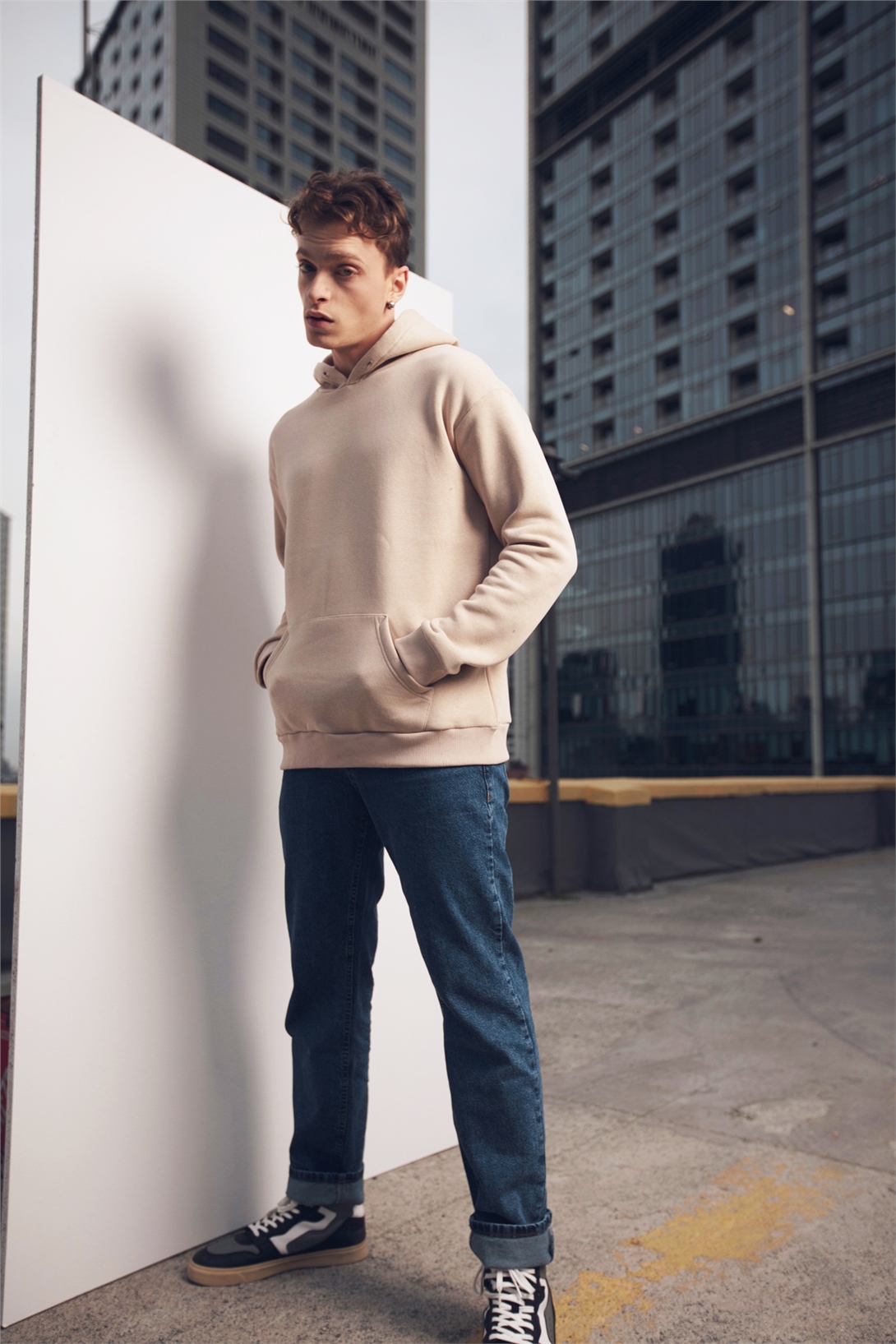 Trendiz Unisex Oversize Basic Sweatshirt Hoodie Taş