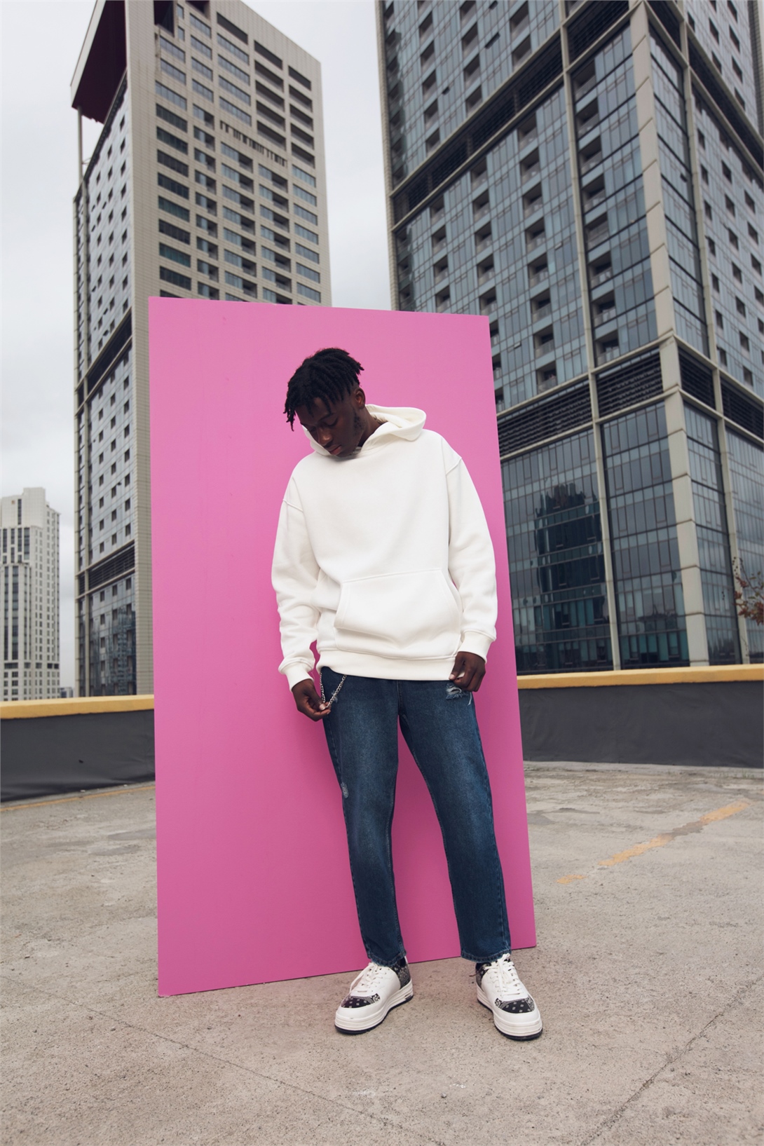 Trendiz Unisex Oversize Basic Sweatshirt Hoodie Beyaz