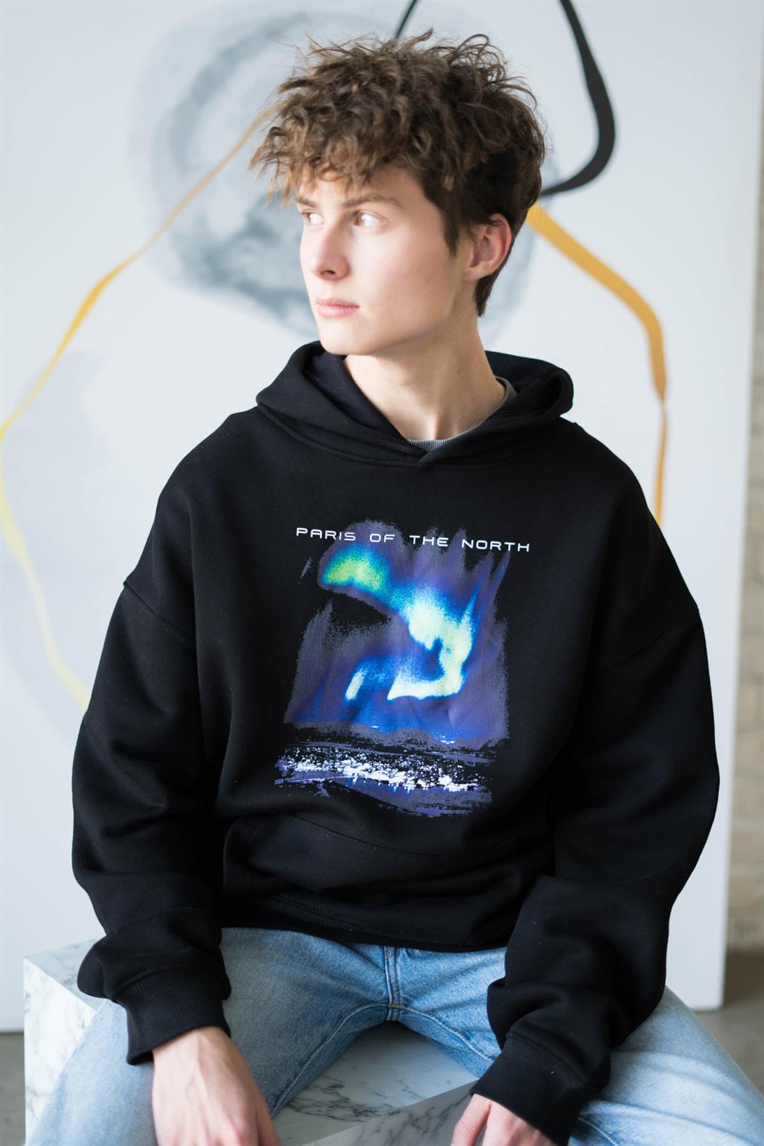 Trendiz Unisex Paris Sweatshirt Hoodie Siyah