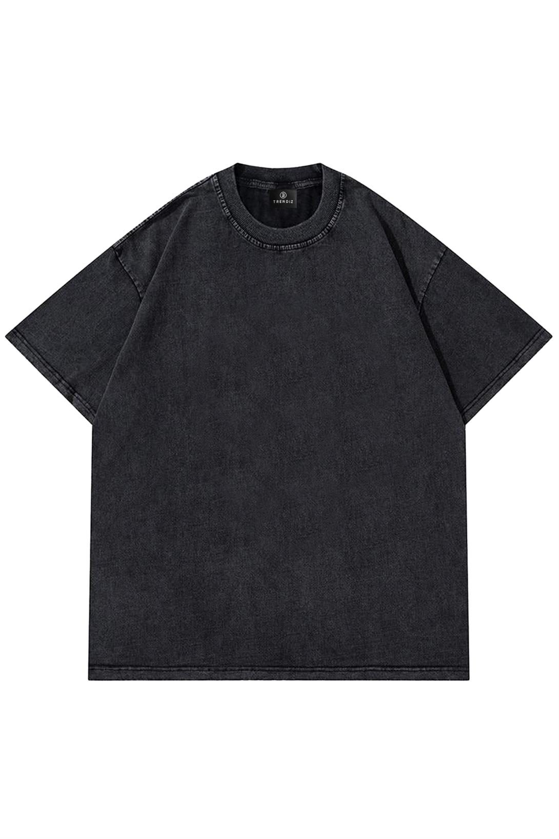 Trendiz Unisex Plan Yıkamalı Tshirt Antrasit