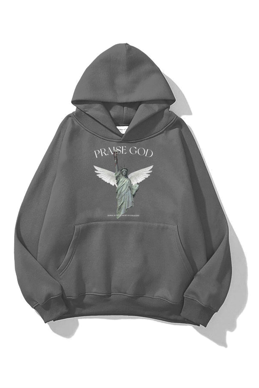 Trendiz Unisex Praise God Sweatshirt Hoodie Antrasit