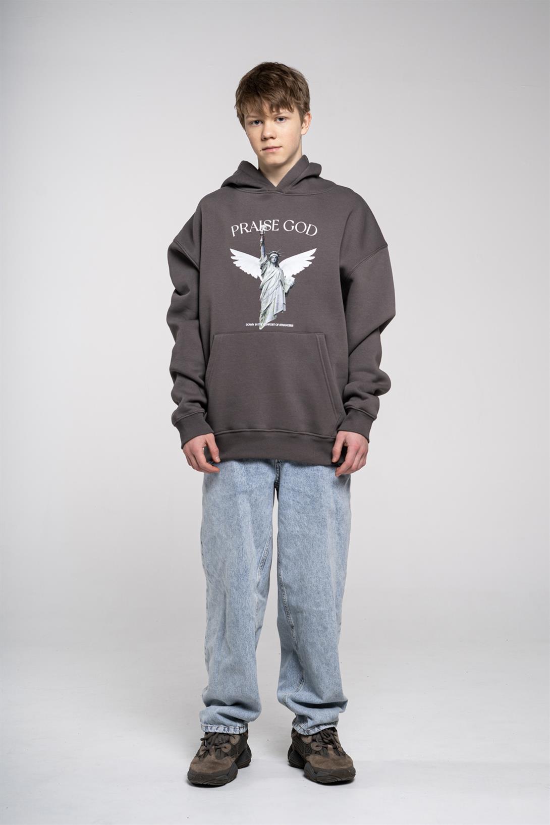 Trendiz Unisex Praise God Sweatshirt Hoodie Antrasit