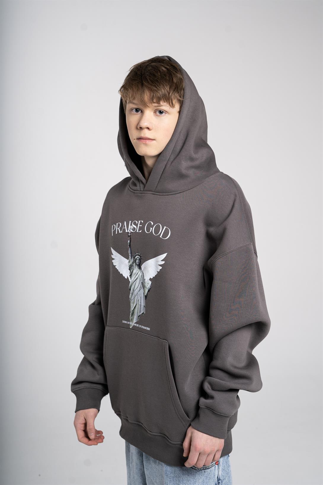 Trendiz Unisex Praise God Sweatshirt Hoodie Antrasit