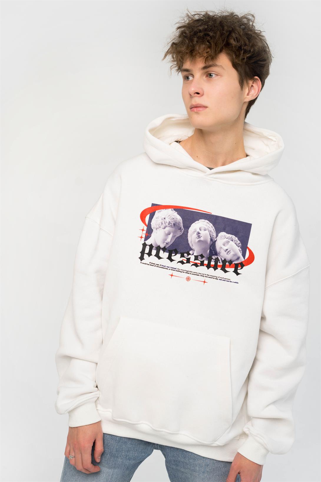 Trendiz Unisex Pressure Sweatshirt Hoodie Beyaz