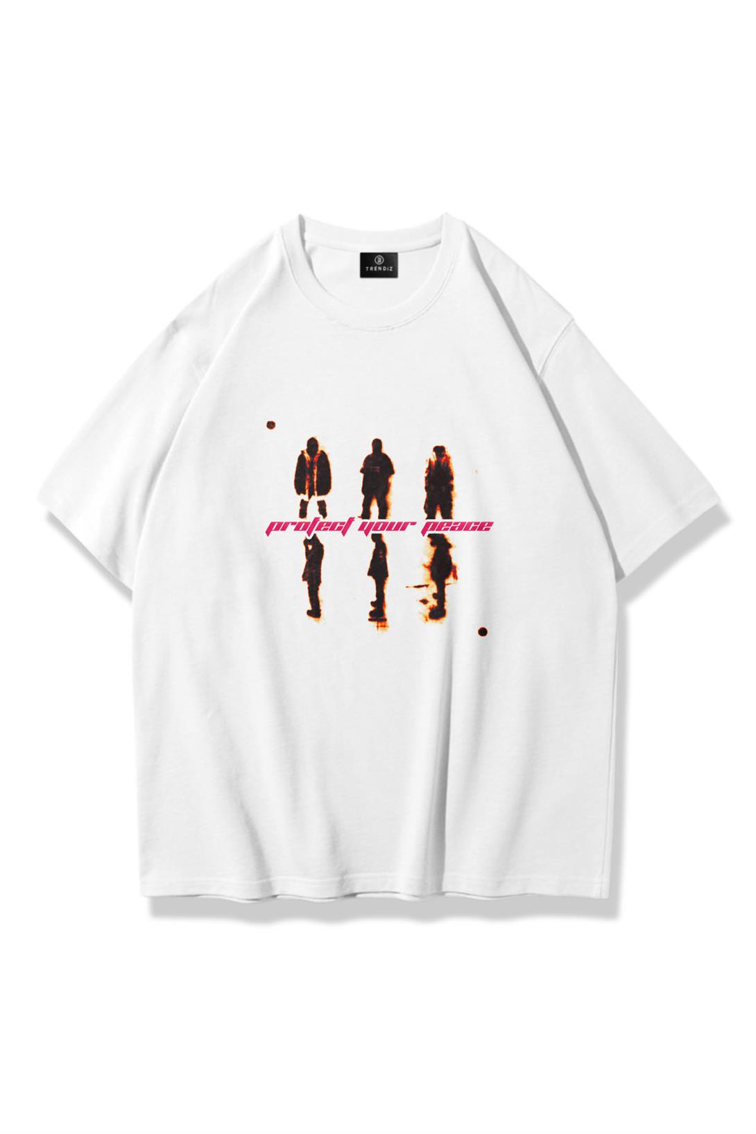 Trendiz Unisex Protect Your Peace Tshirt Beyaz