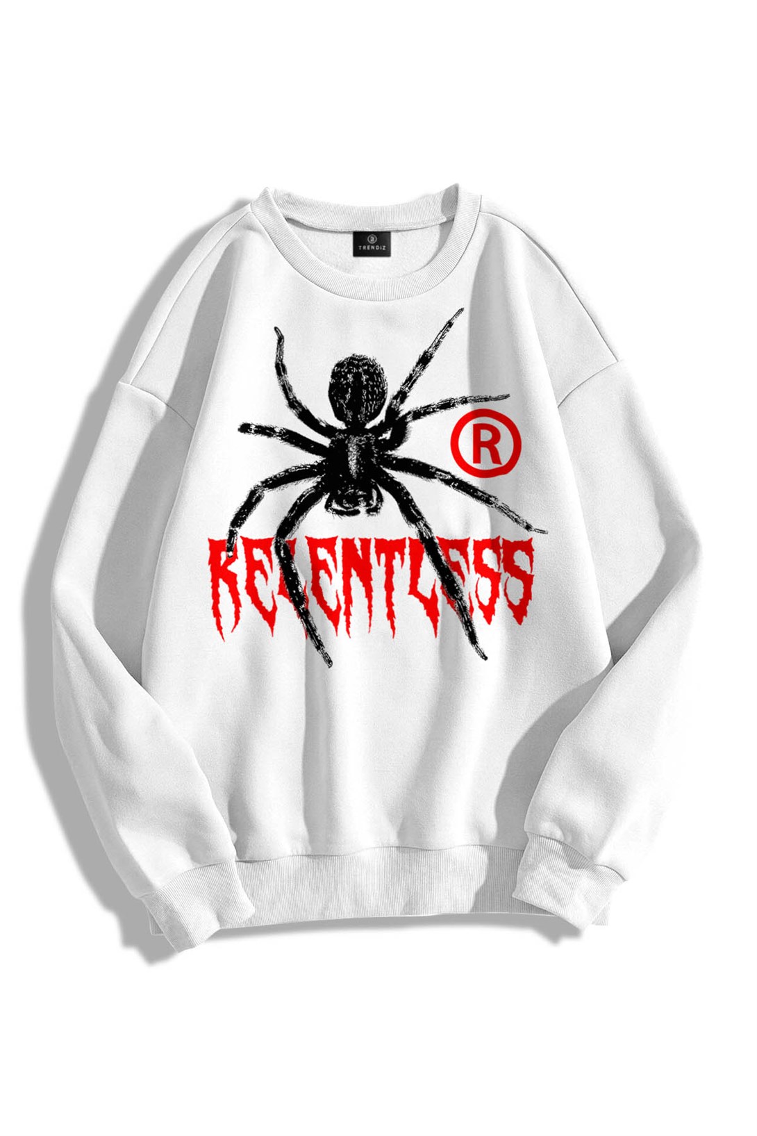 Trendiz Unisex Relentless Bisiklet Yaka Sweatshirt Hoodie Beyaz