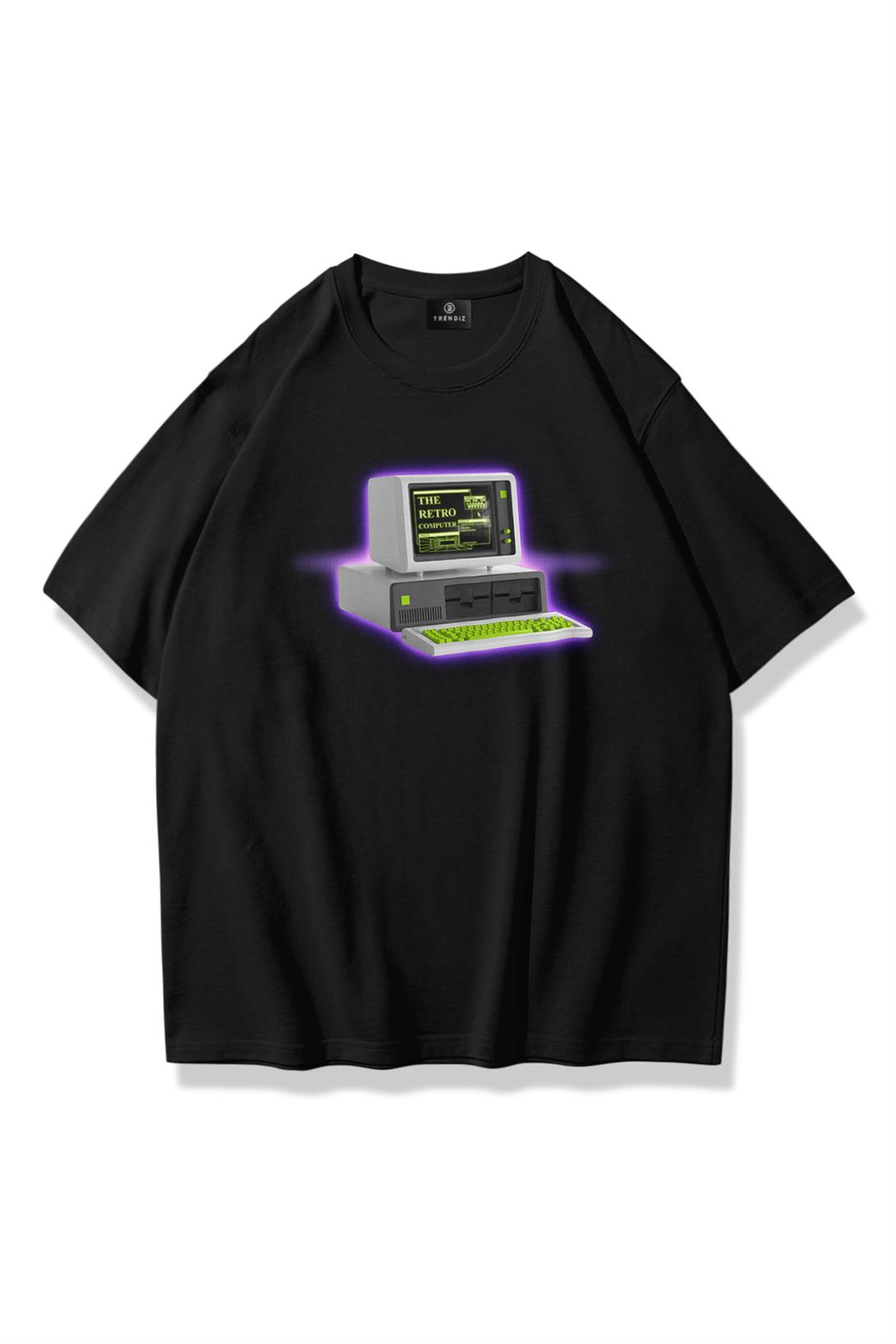 Trendiz Unisex Retro Computer Tshirt Siyah