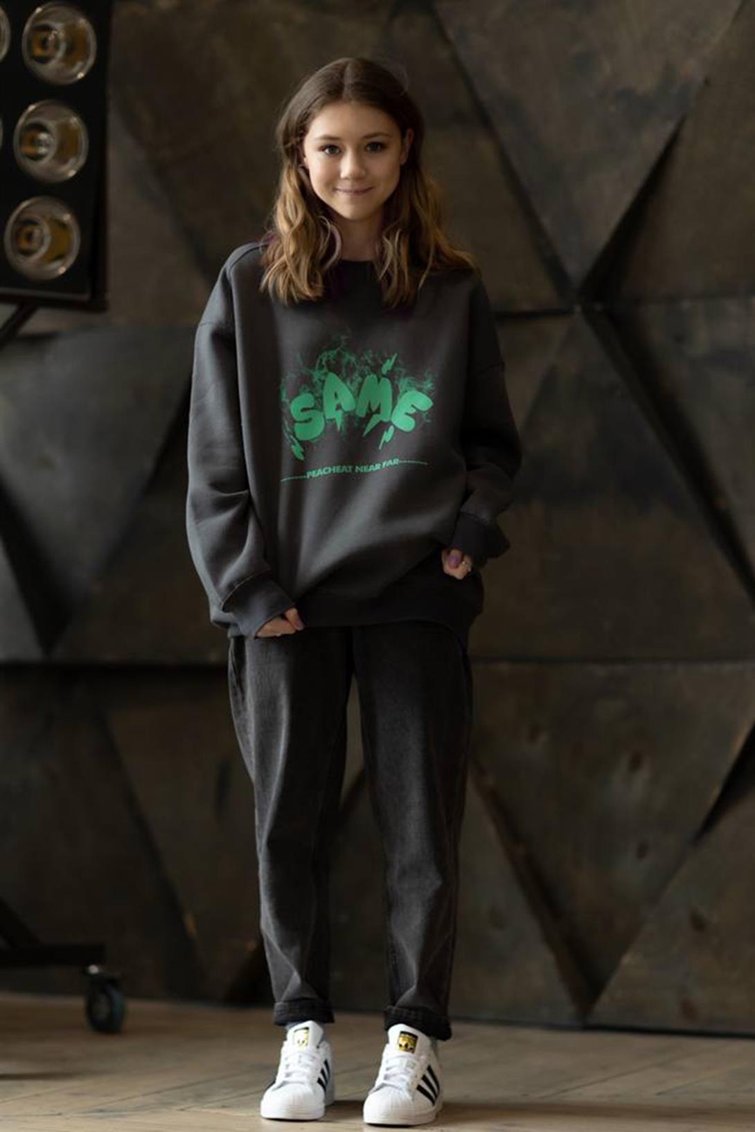 Trendiz Unisex Same Bisiklet Yaka Sweatshirt Hoodie