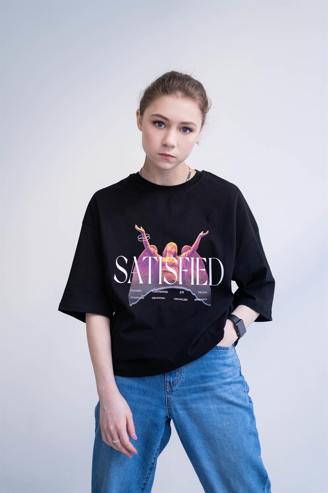 Trendiz Unisex Satisfied Siyah Tshirt
