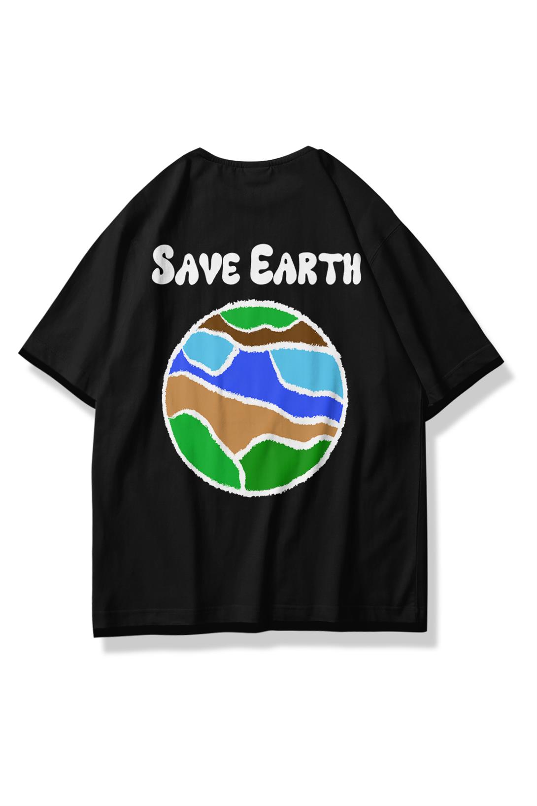 Trendiz Unisex Save Earth Tshirt Siyah