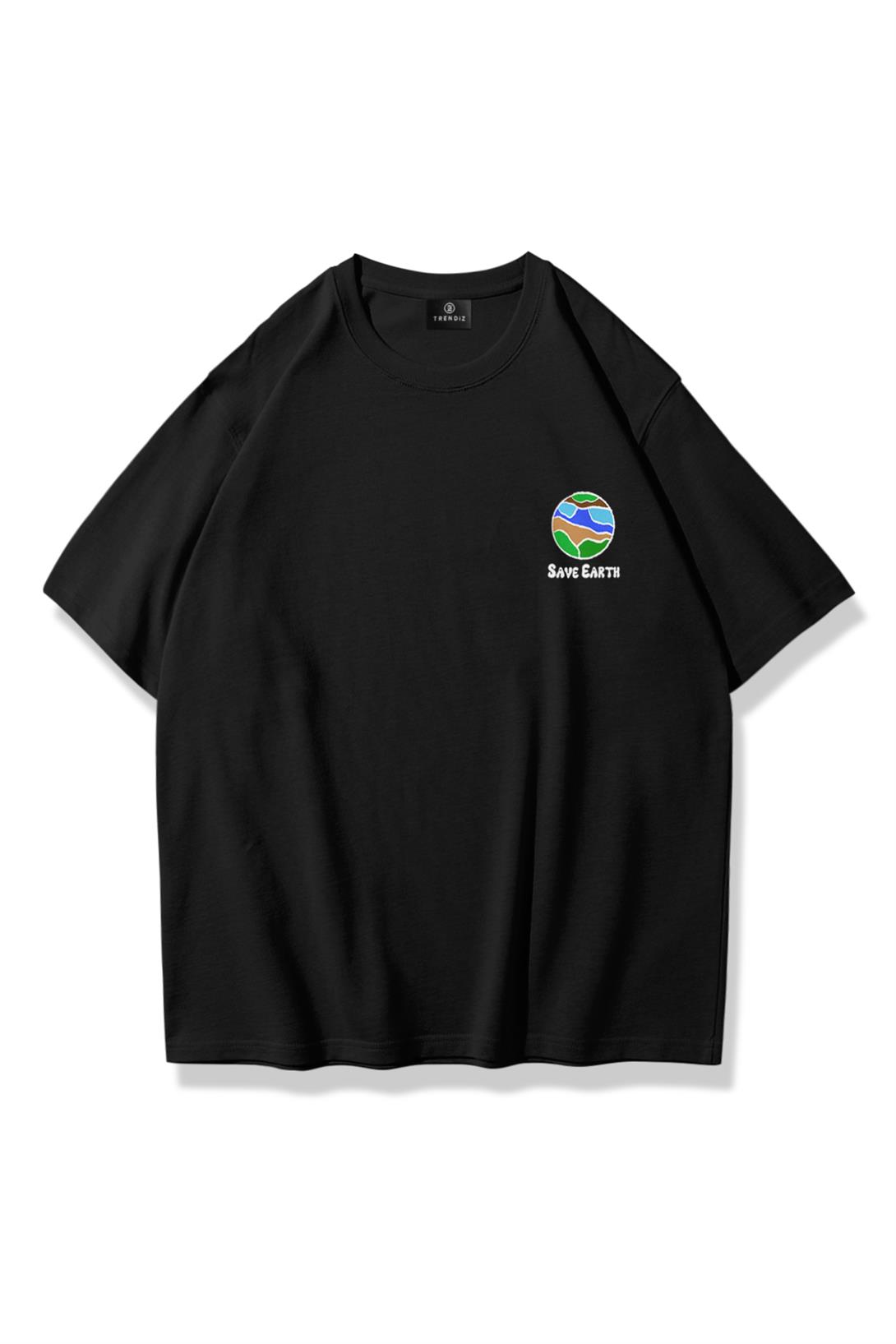 Trendiz Unisex Save Earth Tshirt Siyah