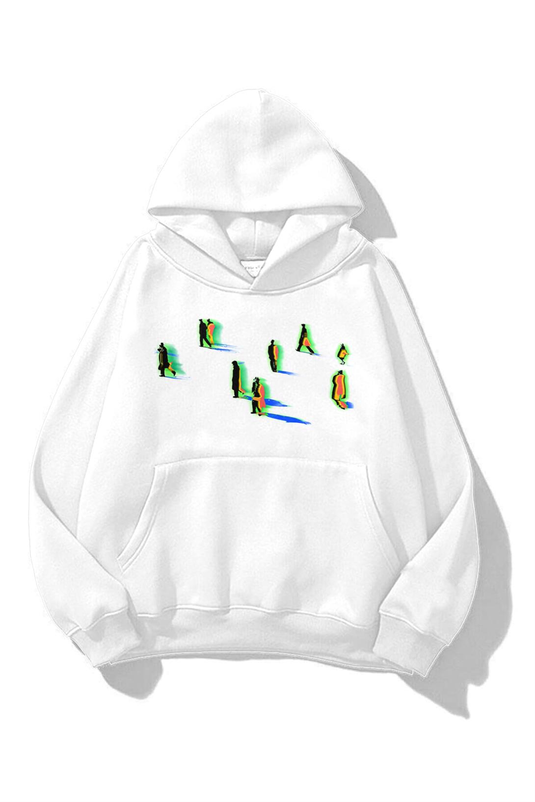 Trendiz Unisex Shadows Sweatshirt Hoodie Beyaz