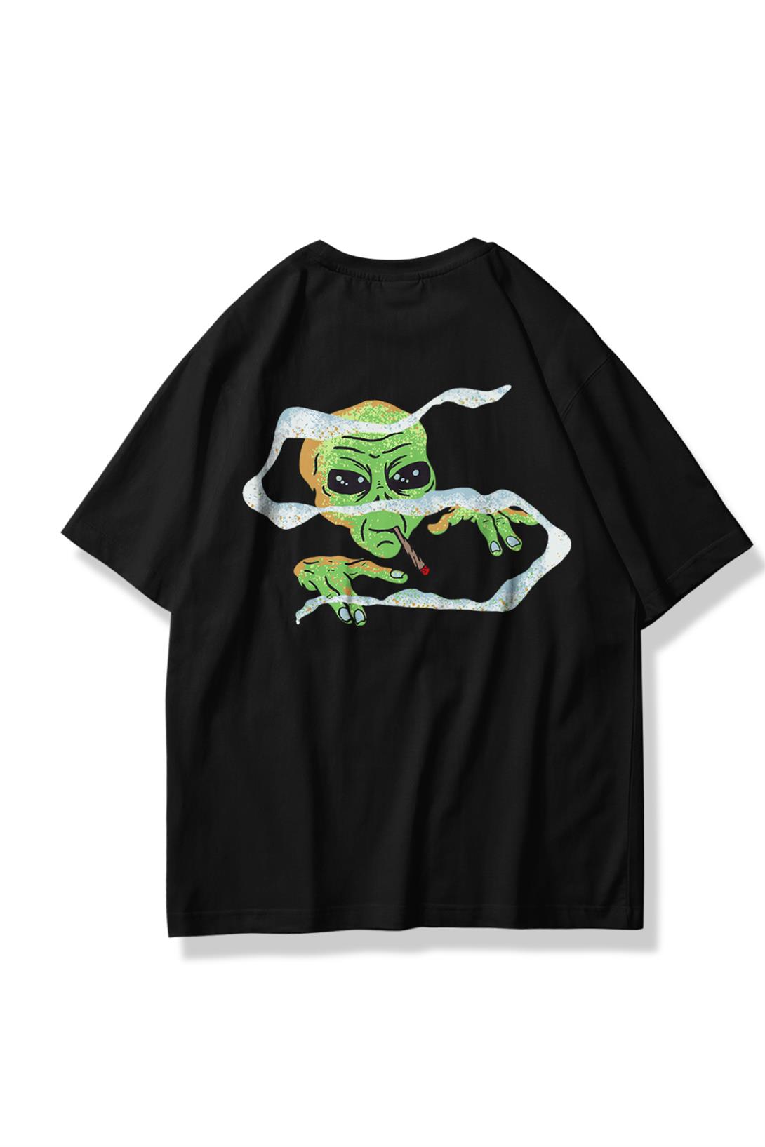 Trendiz Unisex Smoking Alien Tshirt Siyah