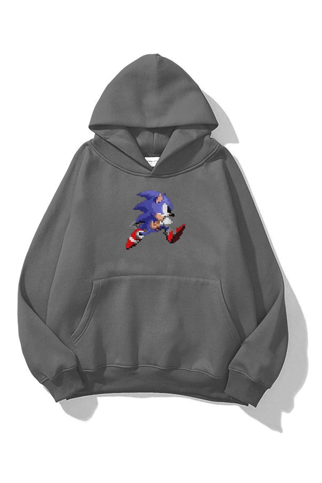 Trendiz Unisex Sonic Sweatshirt Hoodie Antrasit