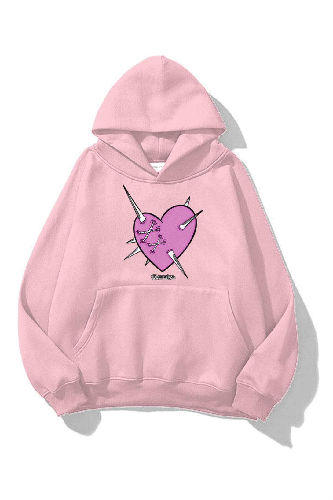 Trendiz Unisex Strange Love Sweatshirt Hoodie Pembe