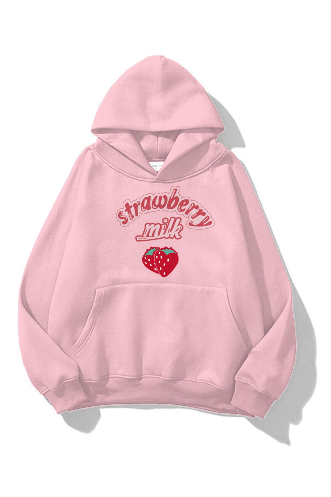 Trendiz Unisex Strawberry Milk Sweatshirt Hoodie Pembe