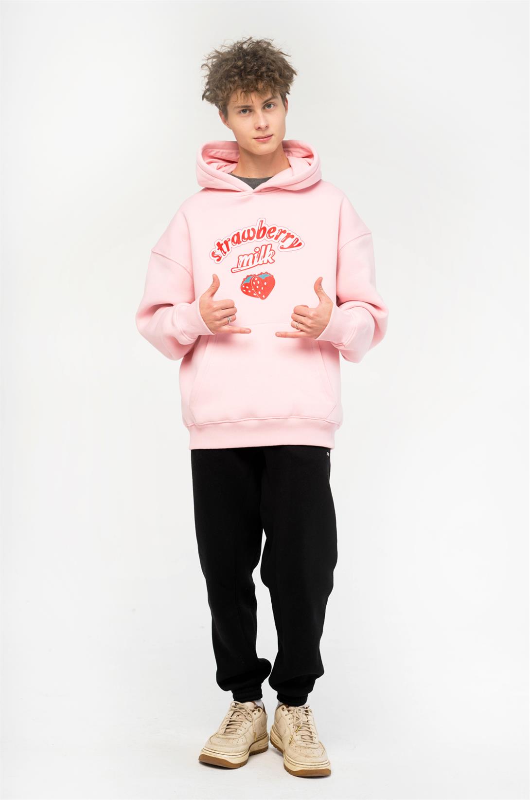 Trendiz Unisex Strawberry Milk Sweatshirt Hoodie Pembe
