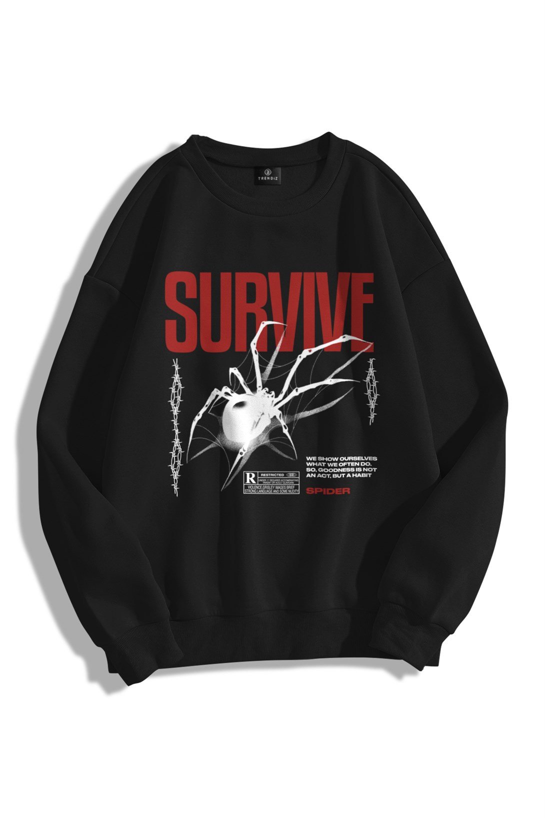 Trendiz Unisex Survive Bisiklet Yaka Sweatshirt Hoodie