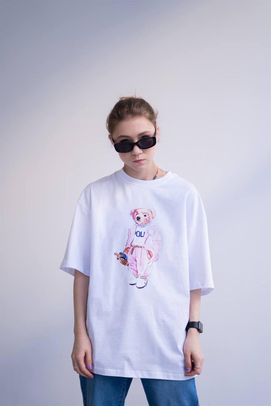 Trendiz Unisex Teddy Beyaz Tshirt