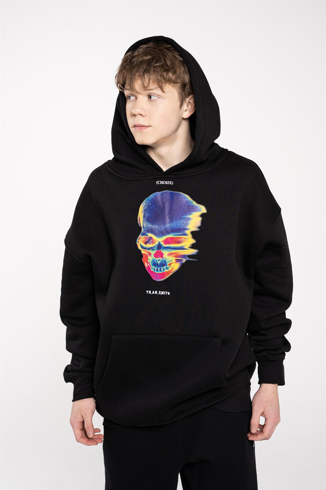 Trendiz Unisex Thermal Skull Sweatshirt Hoodie Siyah