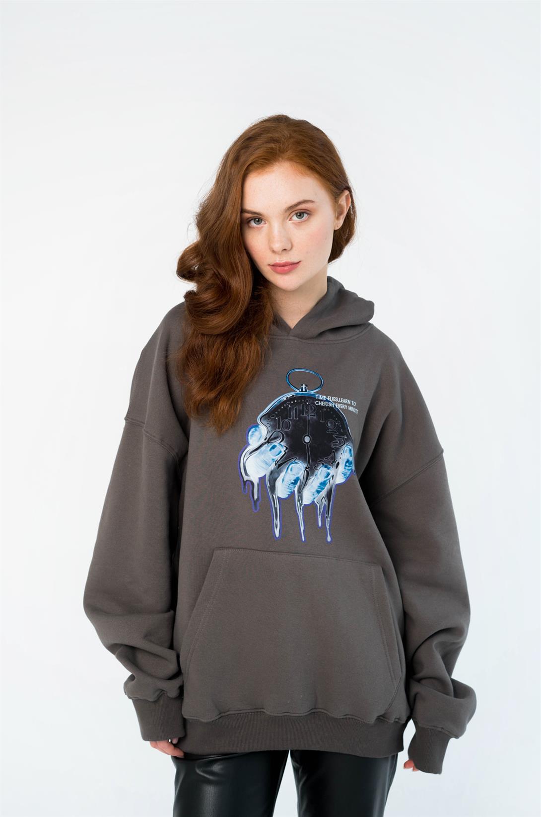 Trendiz Unisex Time Flies Sweatshirt Hoodie Antrasit