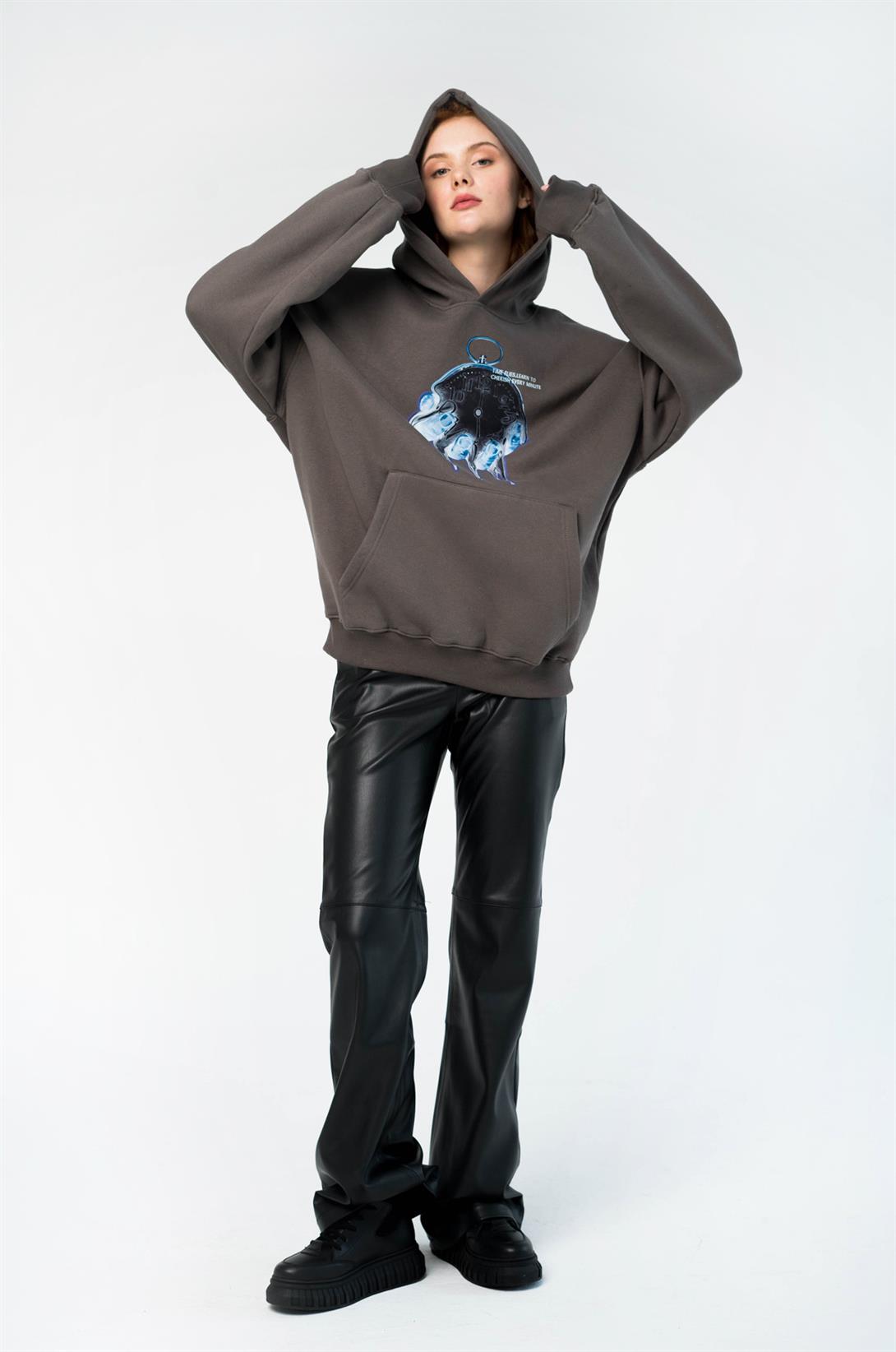 Trendiz Unisex Time Flies Sweatshirt Hoodie Antrasit