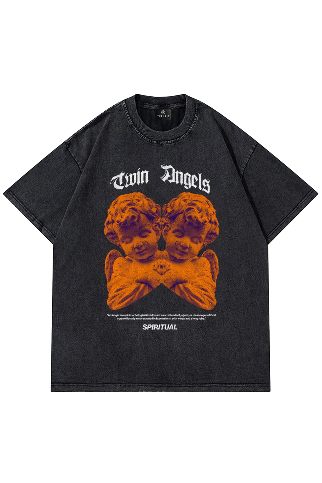 Trendiz Unisex Twin Angels Yıkamalı Antasit Tshirt