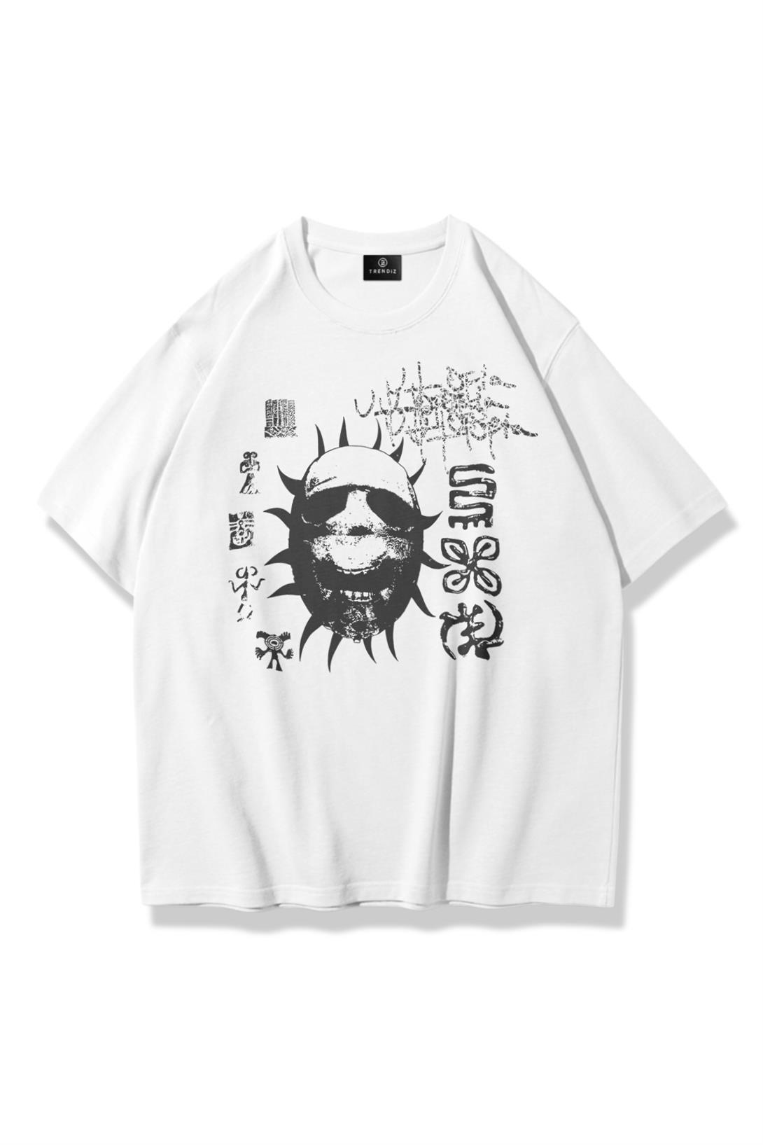 Trendiz Unisex Utopia Dark Mask Travis Scott Tshirt Beyaz