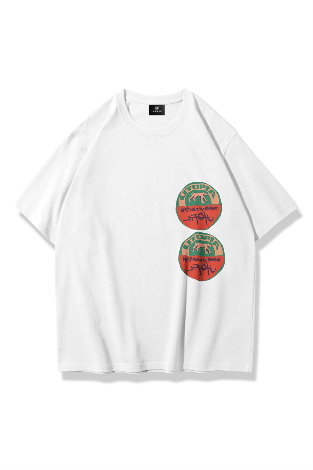 Trendiz Unisex Utopia Light Travis Scott Tshirt Beyaz