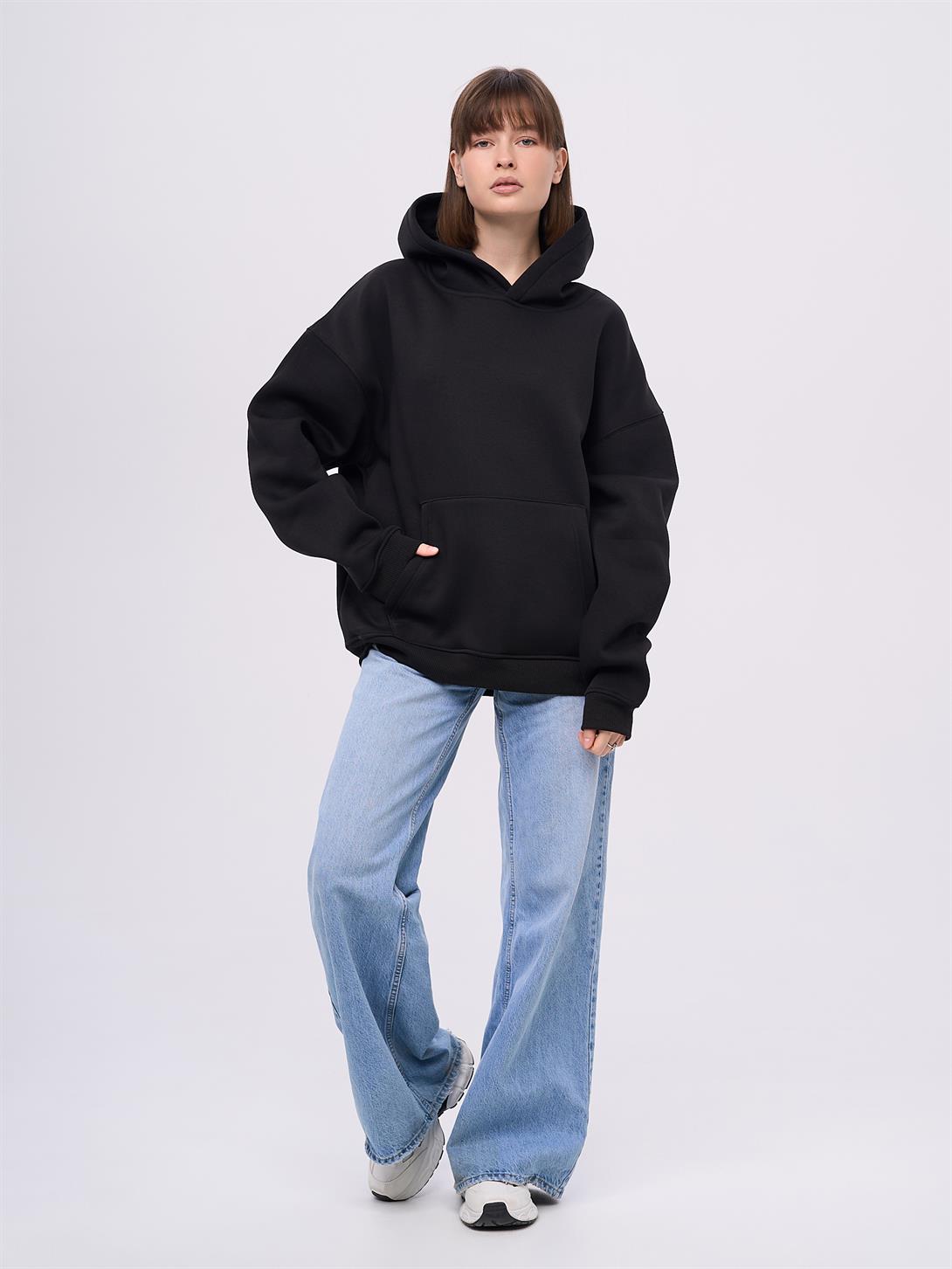 Unisex Akrep Taş Baskılı Sweatshirt Siyah