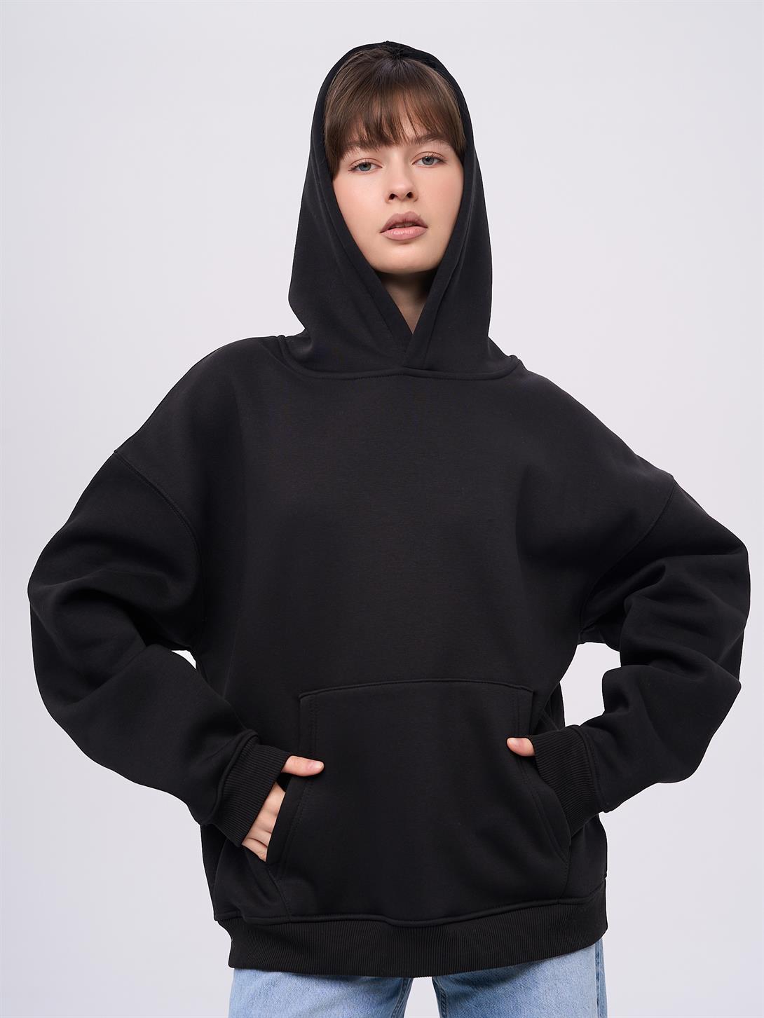 Unisex Akrep Taş Baskılı Sweatshirt Siyah