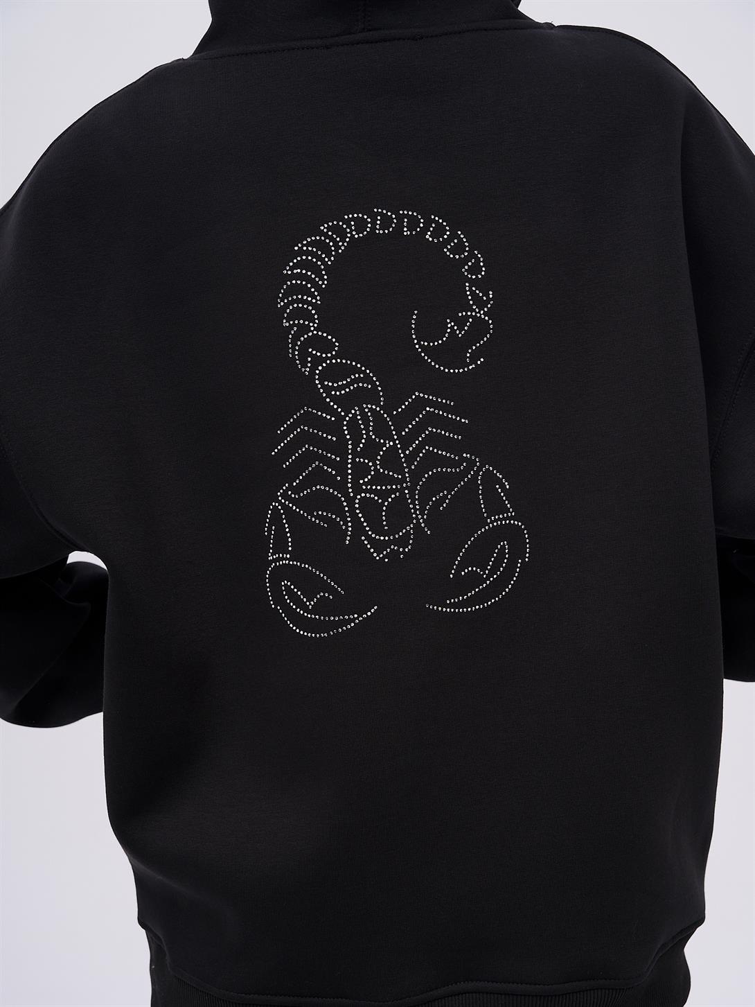 Unisex Akrep Taş Baskılı Sweatshirt Siyah