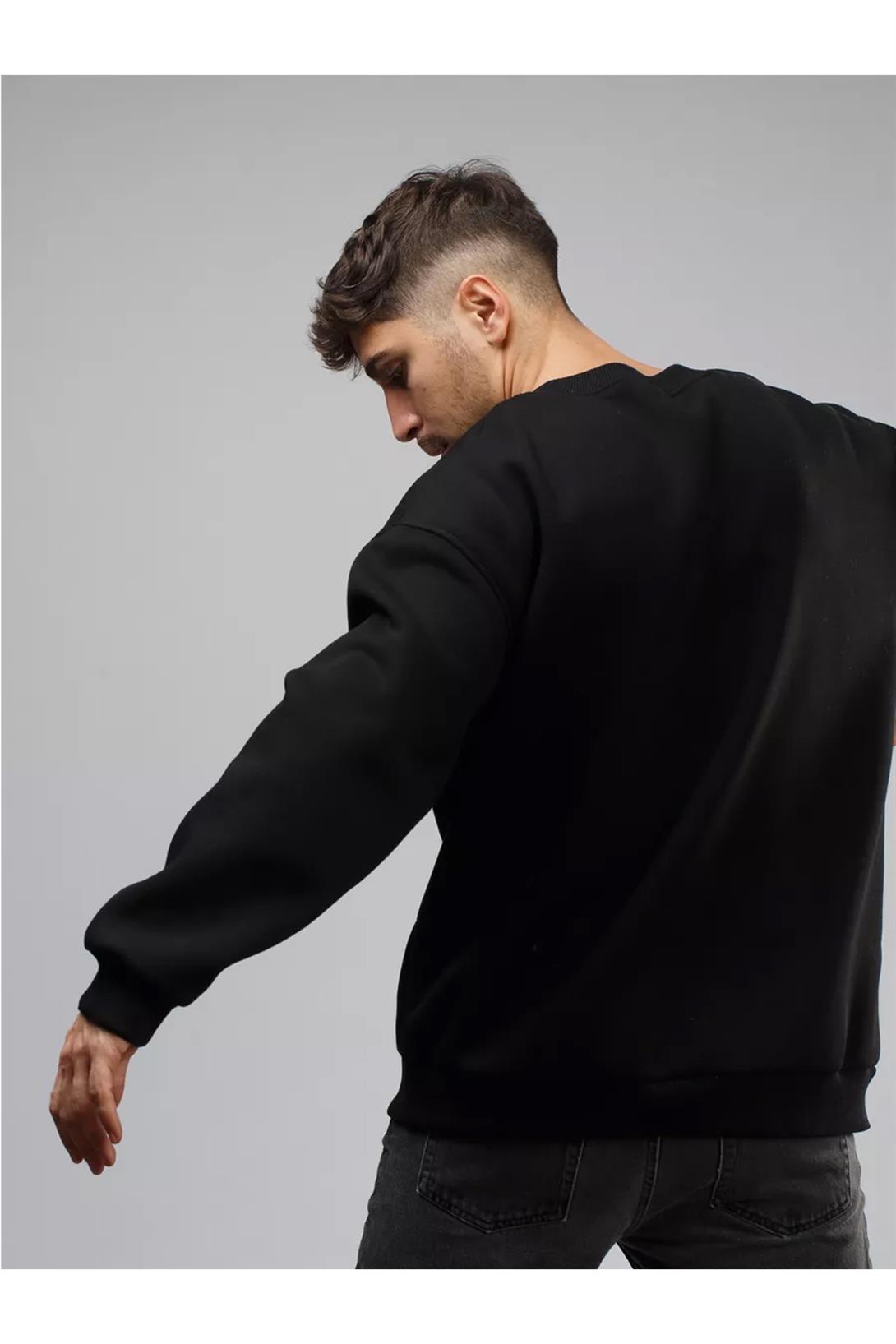 Unisex Basic Bisiklet Yaka Sweatshirt Siyah