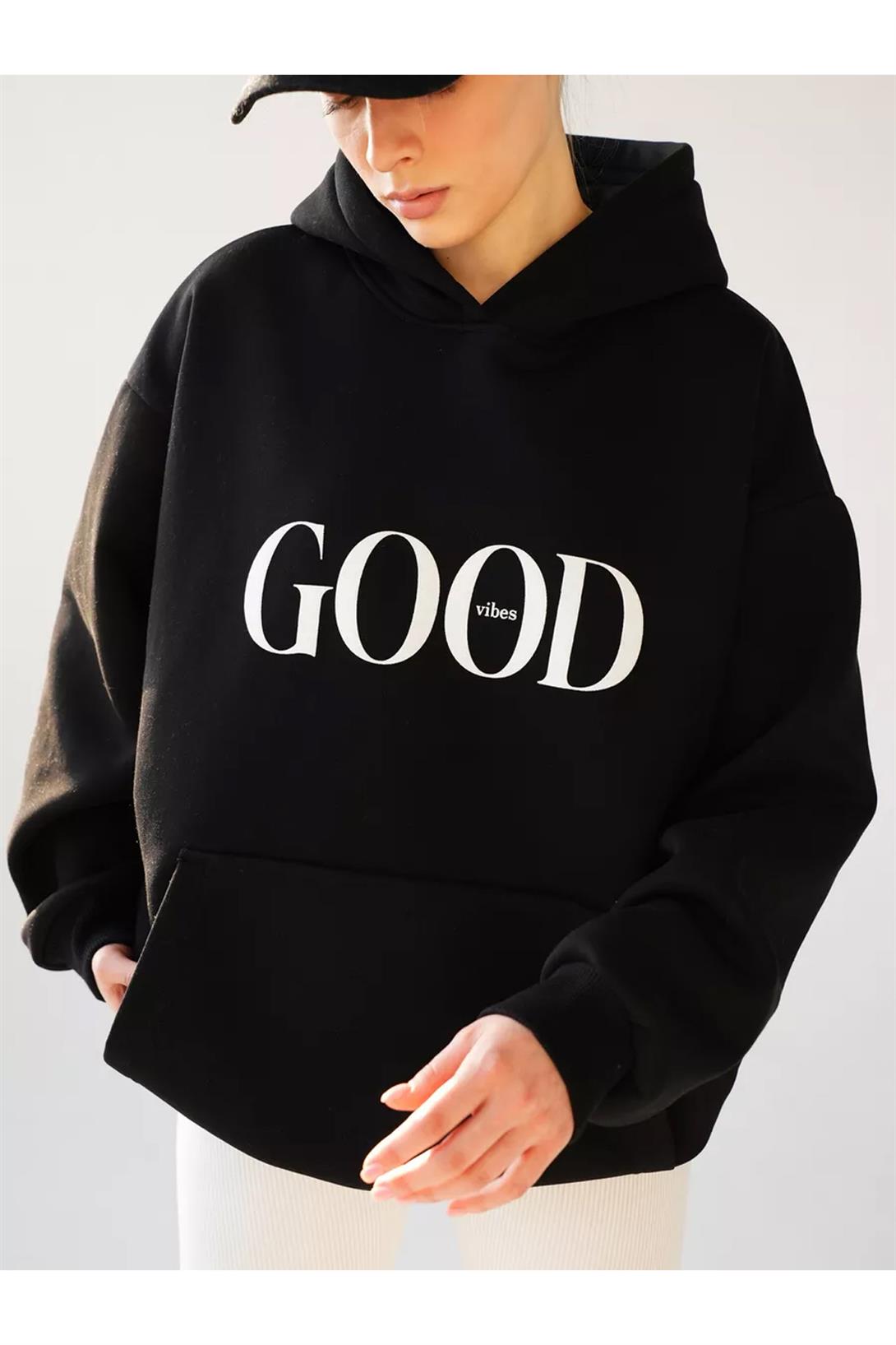 Unisex Big Good Vibes Sweatshirt Siyah