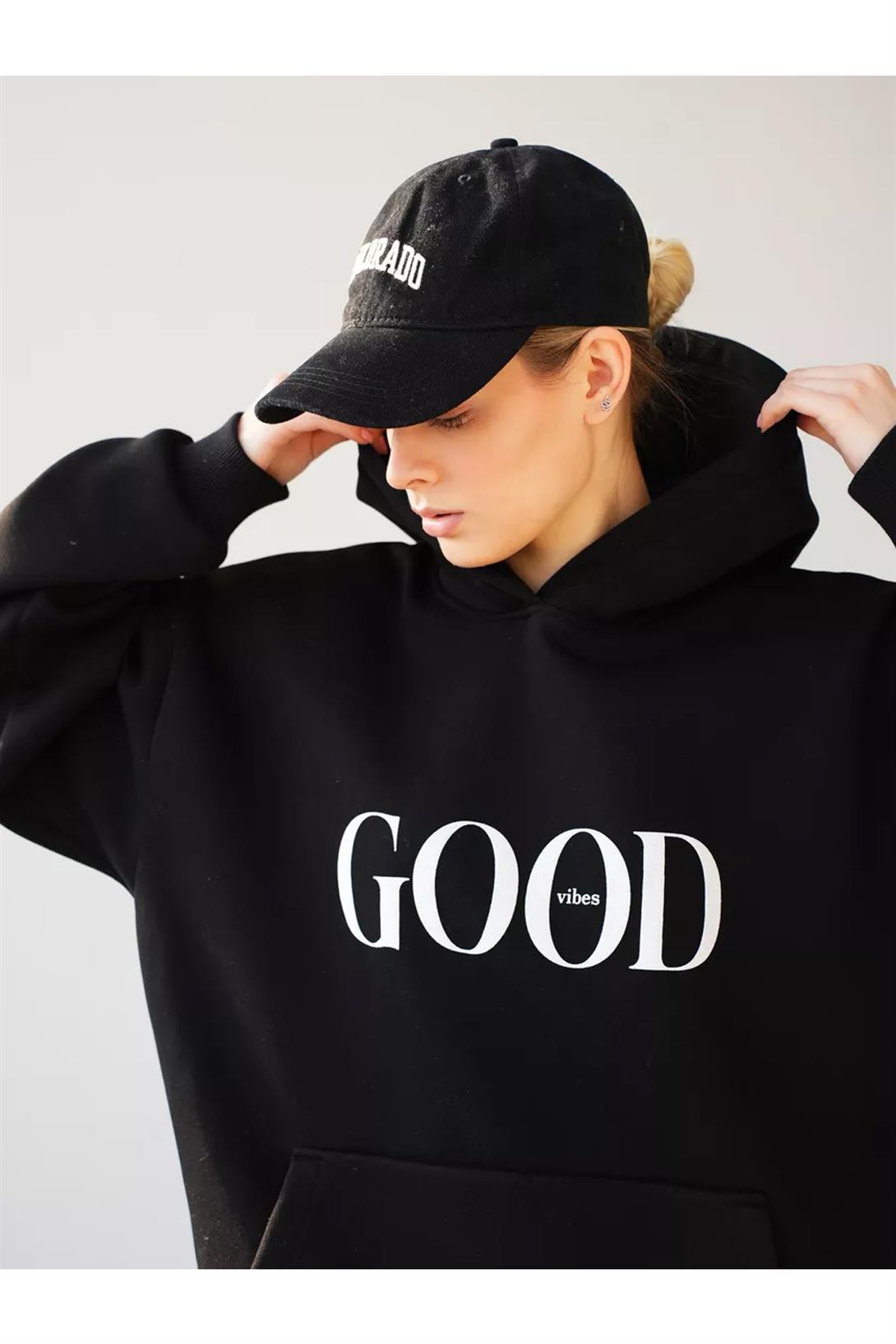 Unisex Big Good Vibes Sweatshirt Siyah
