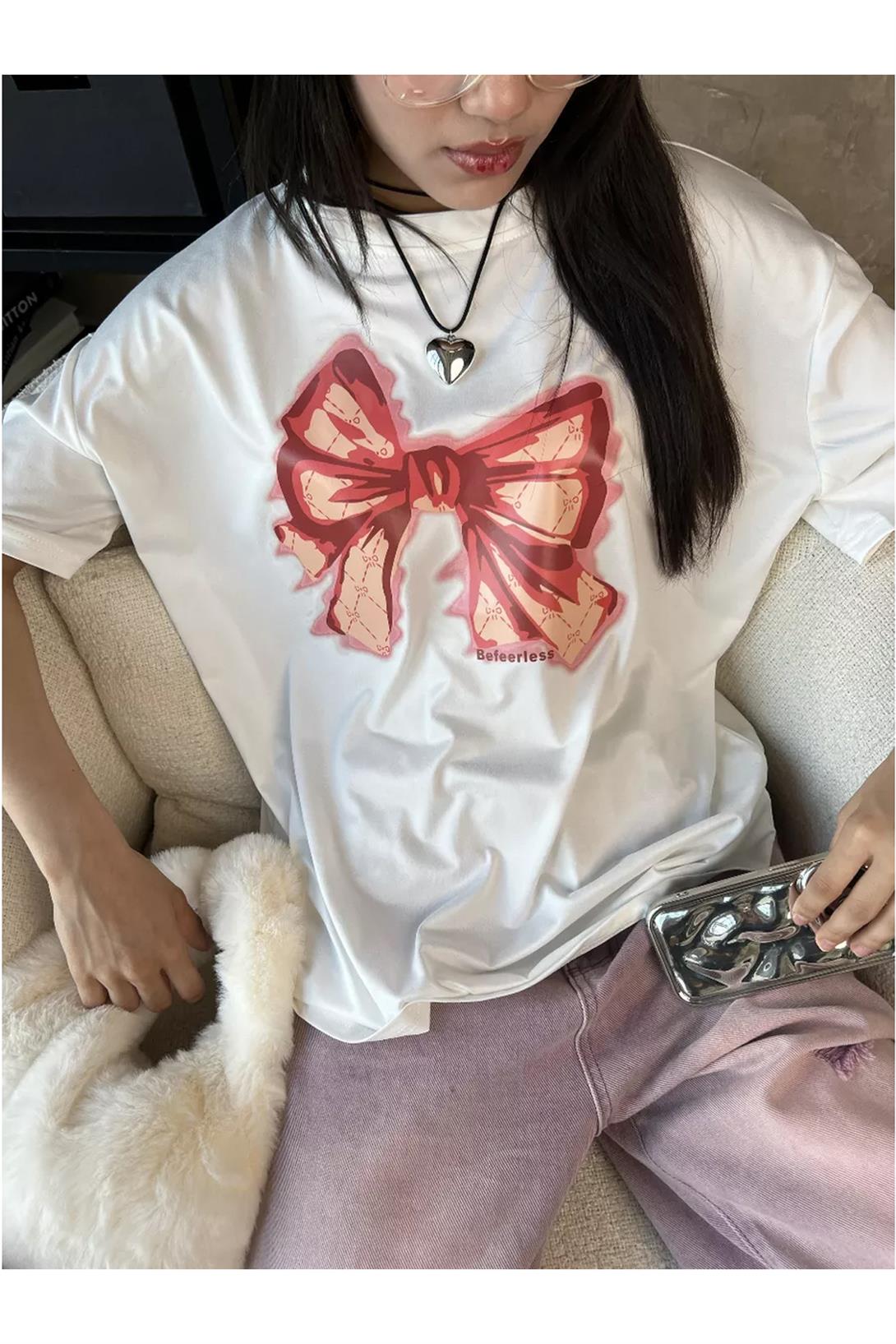 Unisex Bow Tie Tshirt Beyaz