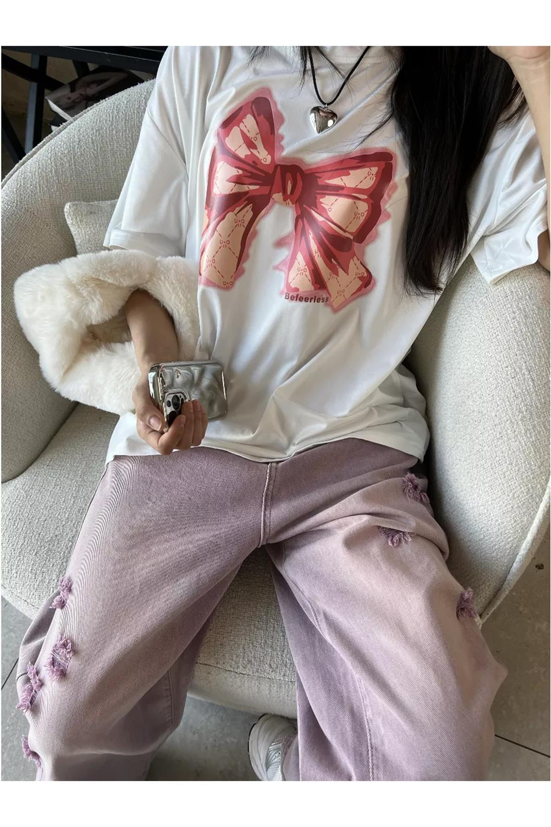 Unisex Bow Tie Tshirt Beyaz