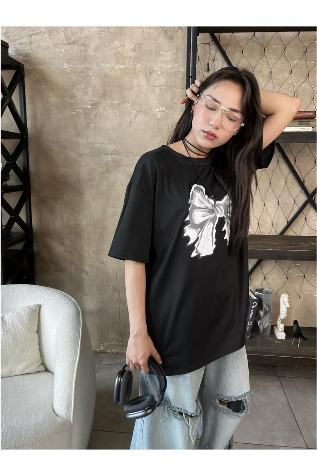 Unisex Bow Tie Tshirt Siyah