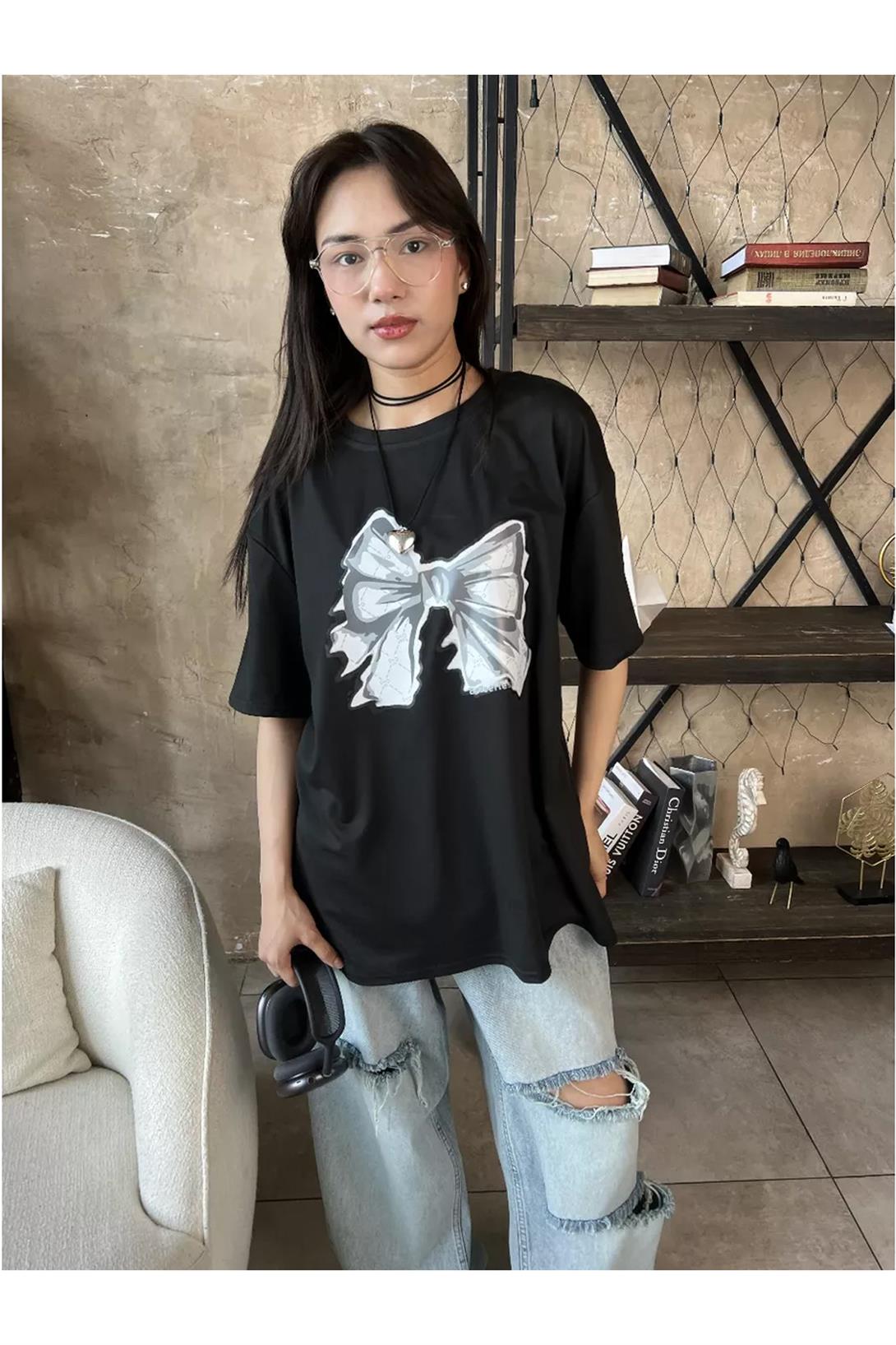 Unisex Bow Tie Tshirt Siyah