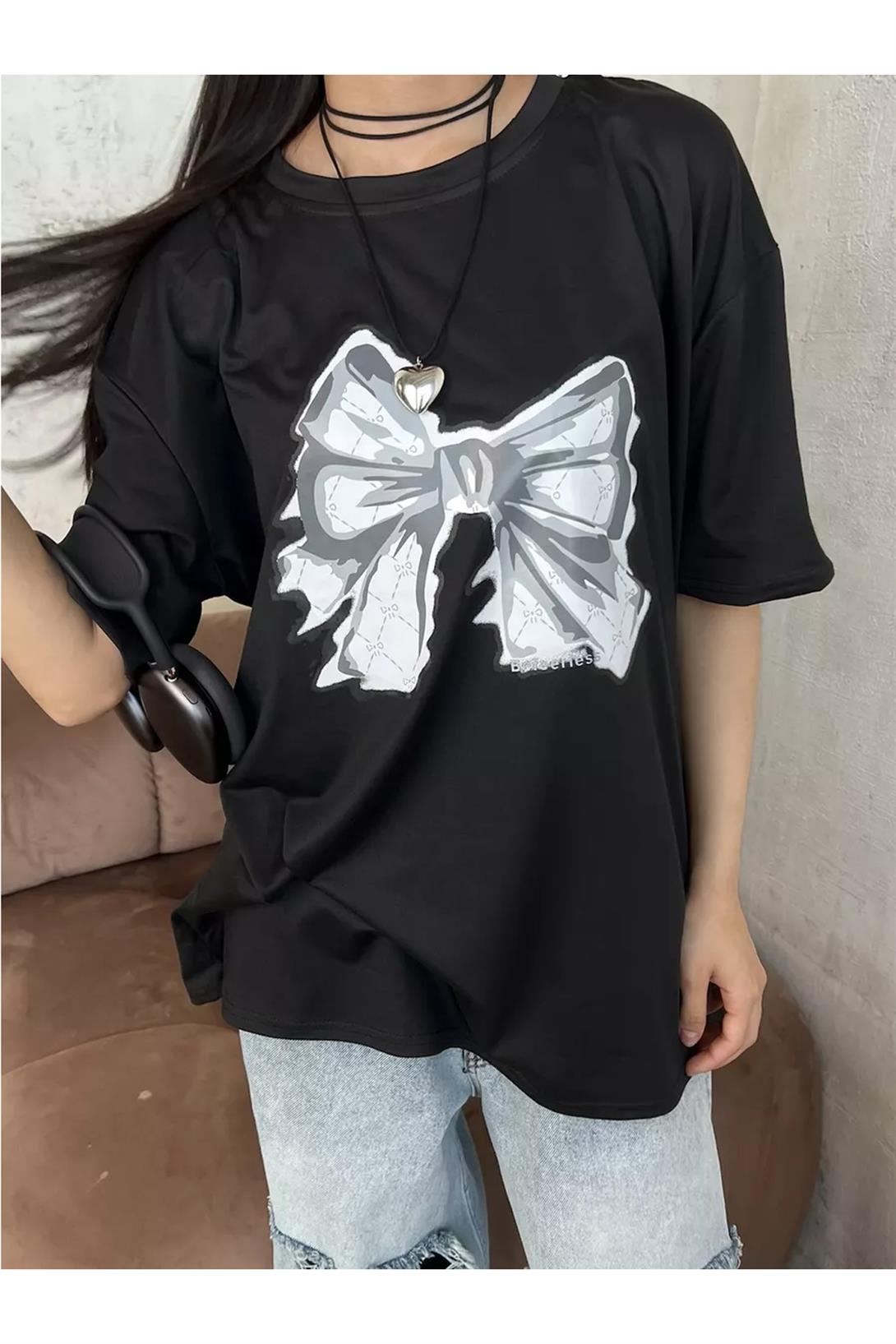 Unisex Bow Tie Tshirt Siyah