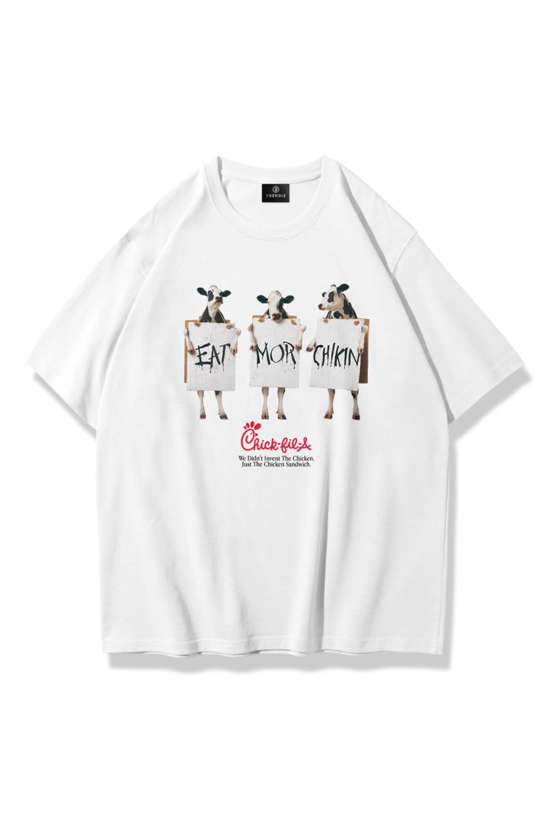 Unisex Eat More Chickin Tshirt Beyaz