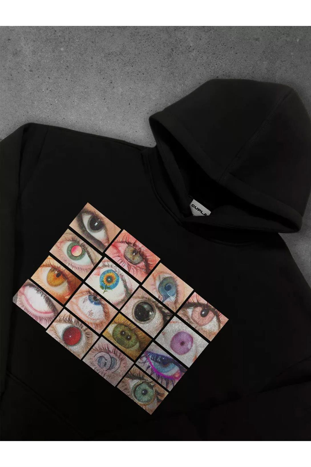 Unisex Eyes Sweatshirt Siyah