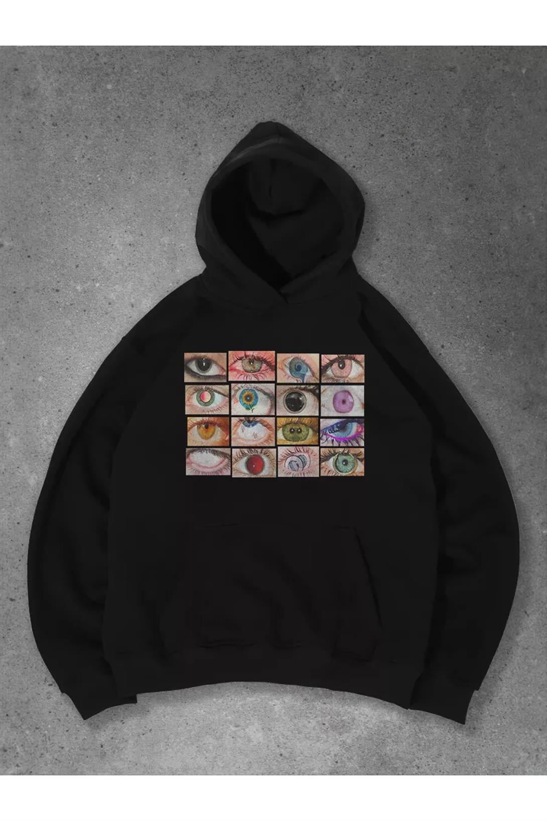 Unisex Eyes Sweatshirt Siyah