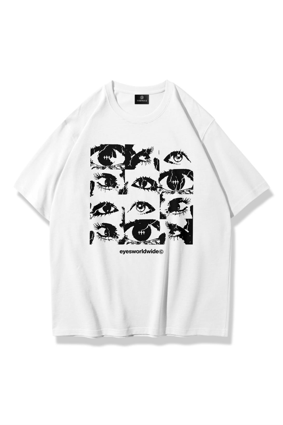 Unisex Eyes World Wide Tshirt Beyaz