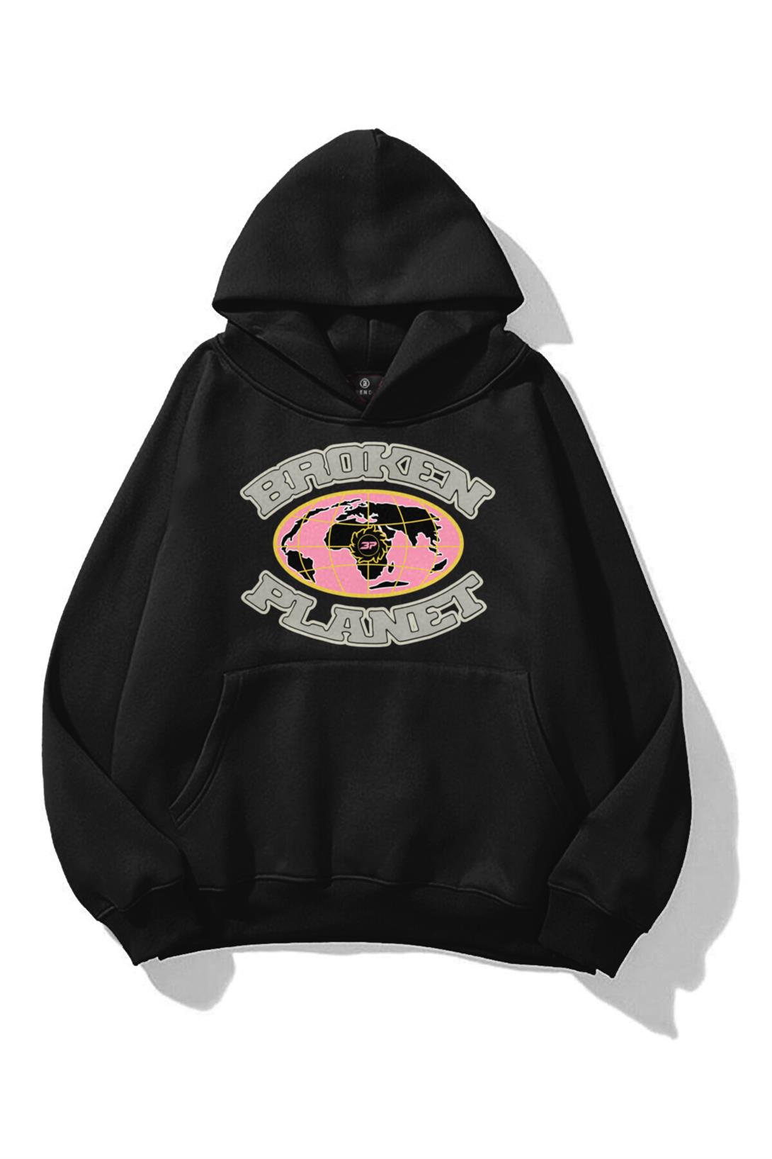 Unisex Globe Broken Planet Sweatshirt Siyah