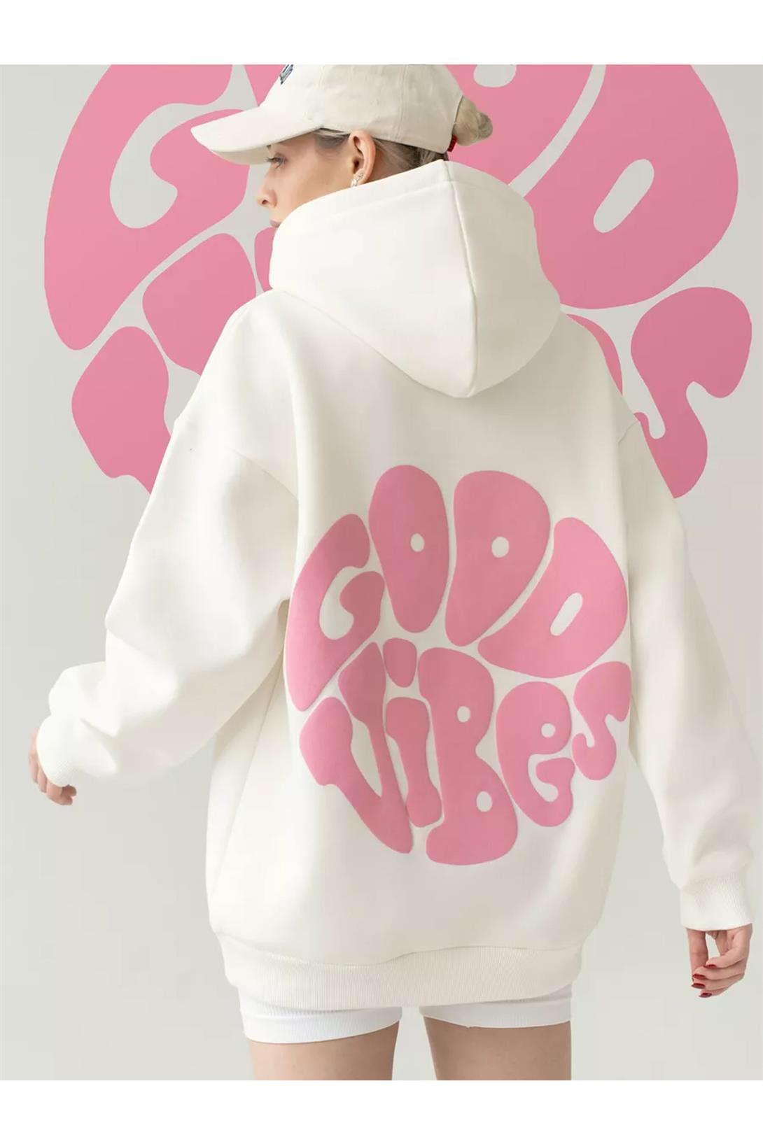 Unisex Good Vibes Sweatshirt Beyaz