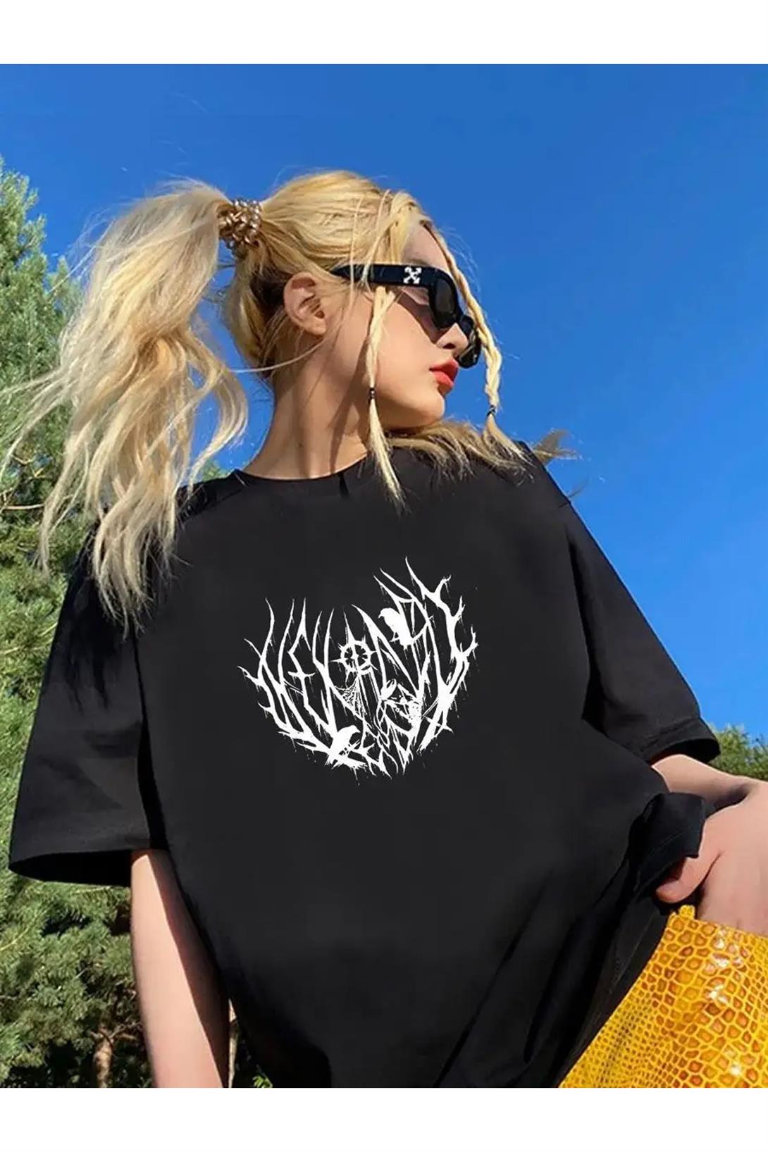 Unisex Gothic Crow Tshirt Siyah